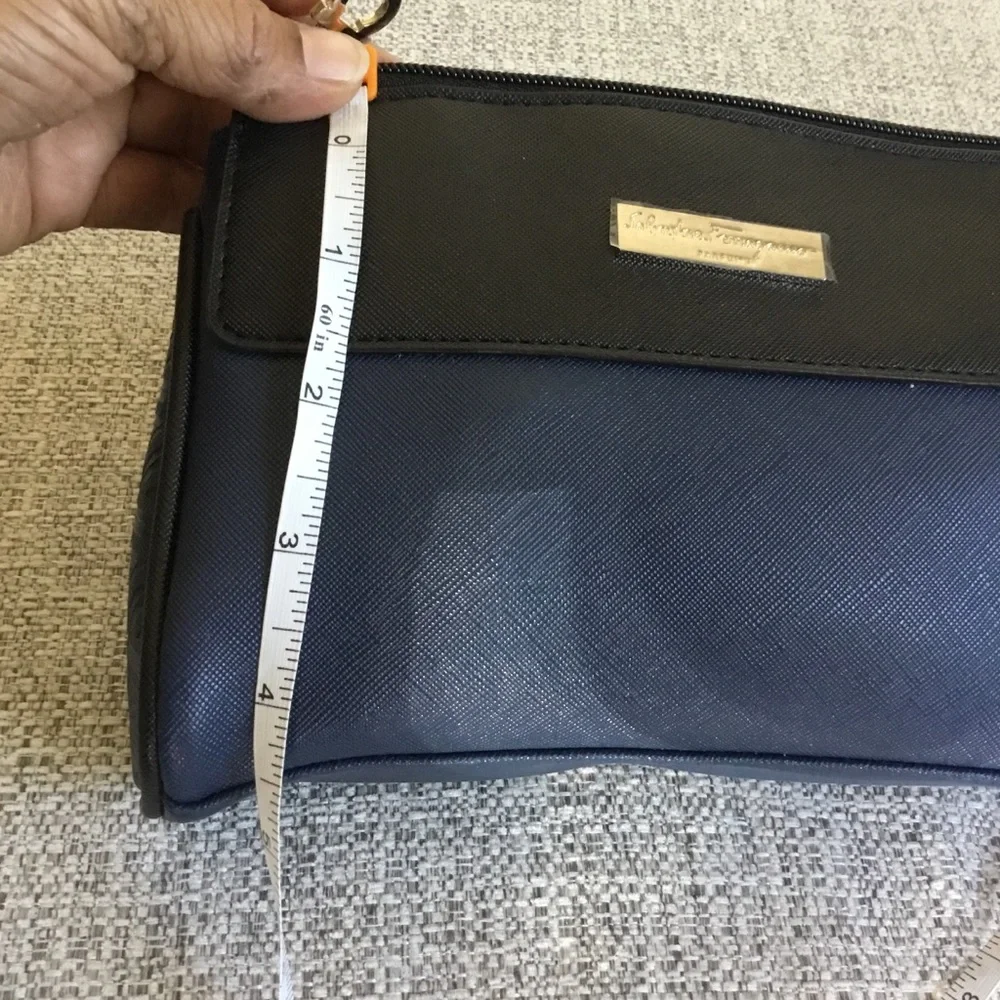 Salvatore Ferragamo Black and Navy Leather Cosmetic Case